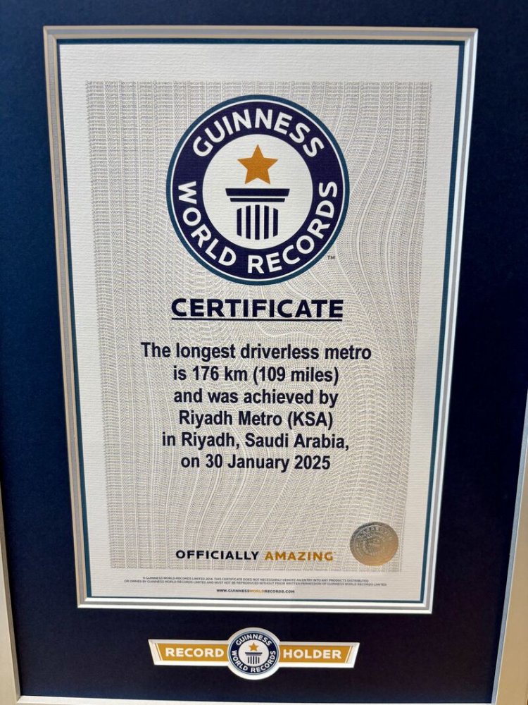 Riyadh Metro Sets Guinness World Record as Longest Driverless Metro