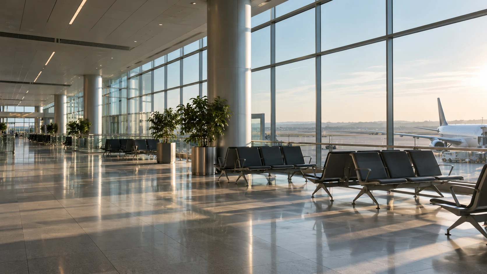 An airport departure concourse — AI-generated supporting illustration