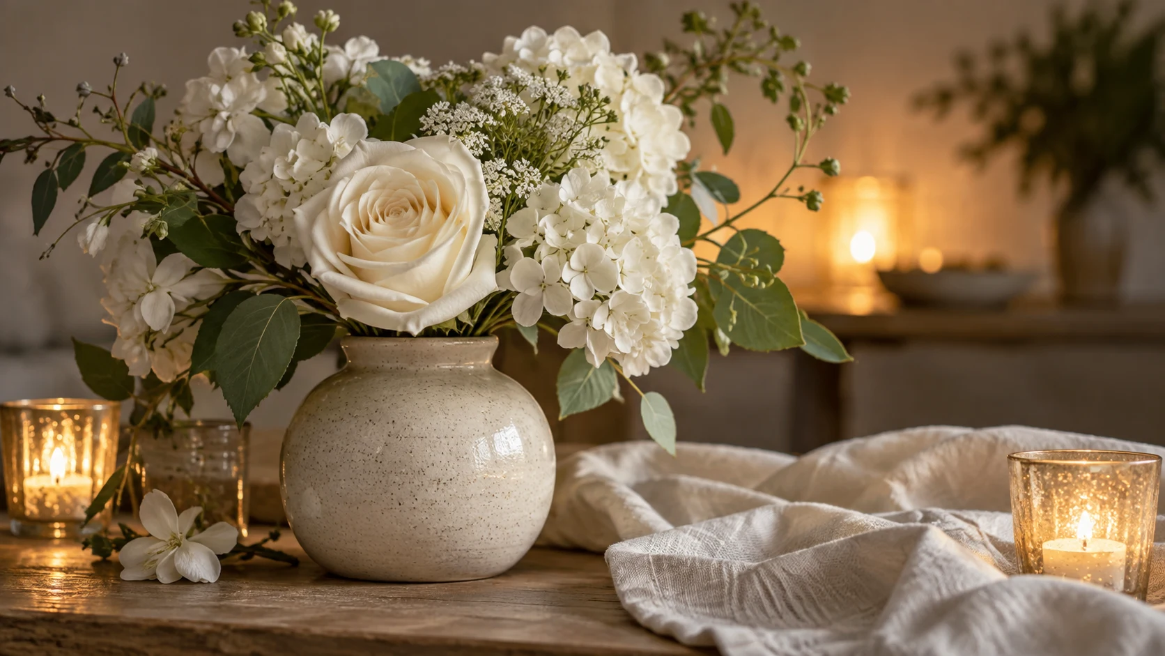 Flowers and warm celebration details — AI-generated supporting illustration