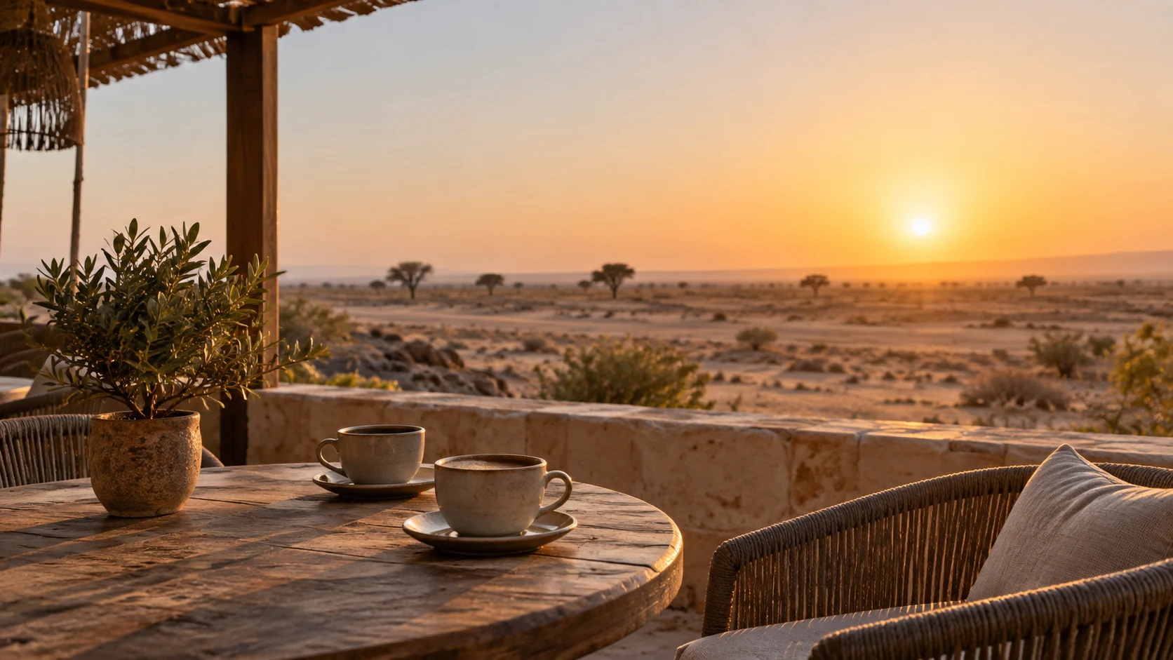 A desert café setting — AI-generated supporting illustration
