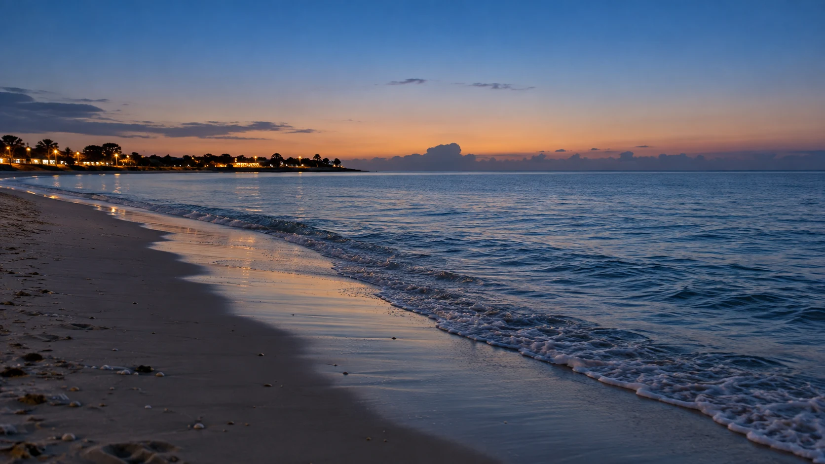 A Gulf beach at dusk — AI-generated supporting illustration