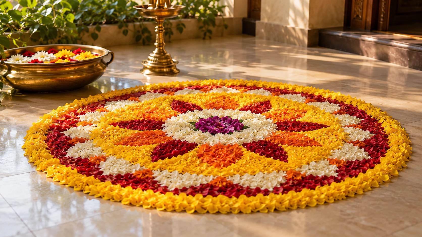 Traditional Onam floral decoration — AI-generated supporting illustration