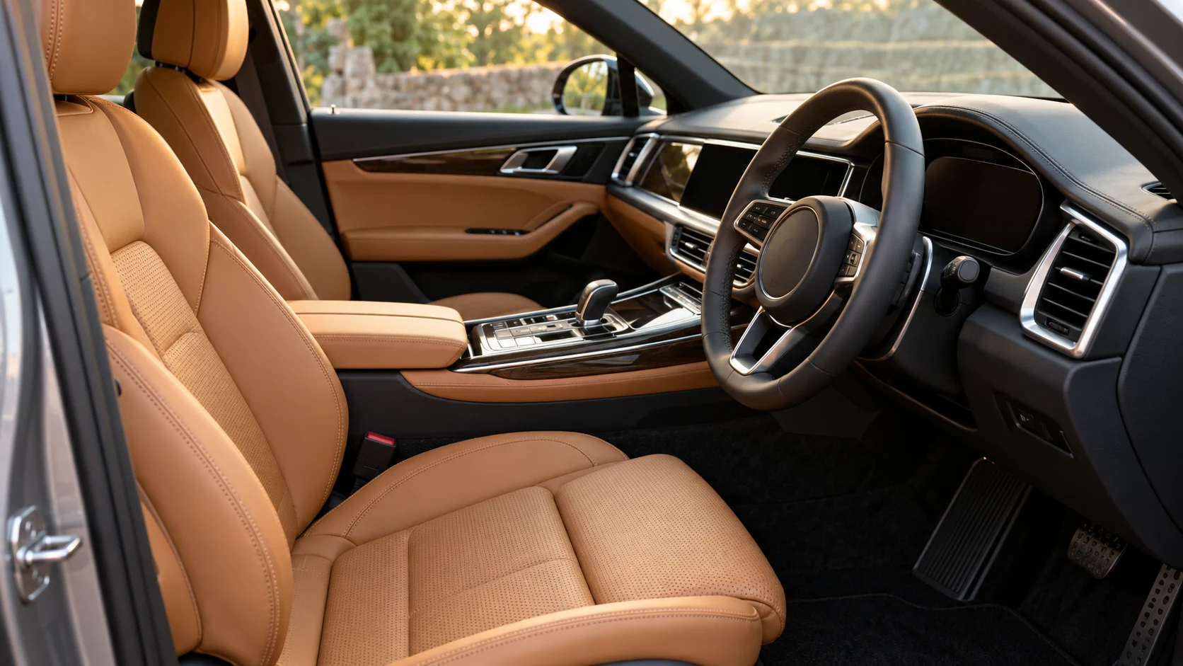A luxury road-car interior — AI-generated supporting illustration