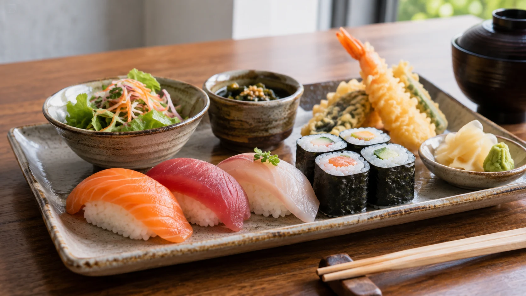 Japanese sushi and bento cuisine — AI-generated supporting illustration