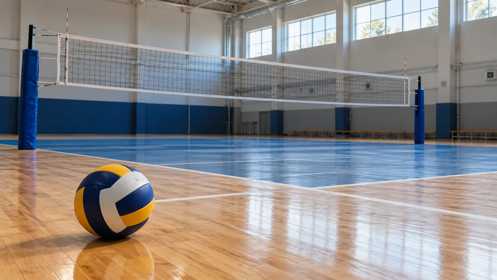An indoor volleyball court — AI-generated supporting illustration