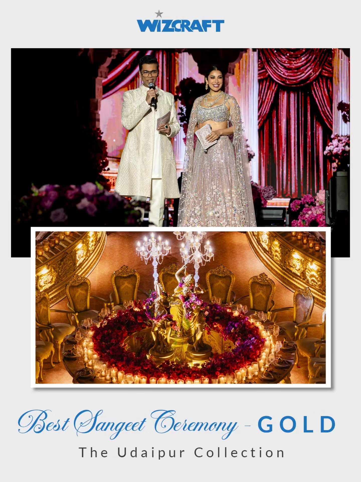 Wizcraft artwork announcing Best Sangeet Ceremony Gold for The Udaipur Collection