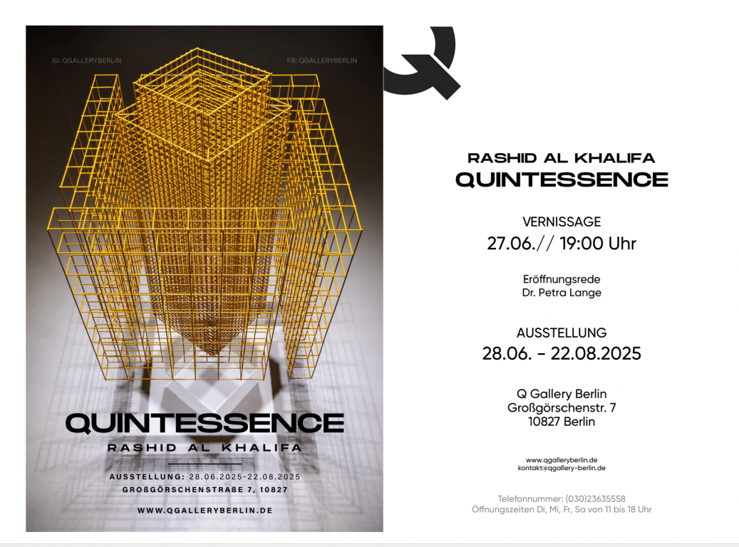 Original Q Gallery Berlin Quintessence exhibition poster for Rashid Al Khalifa in2025