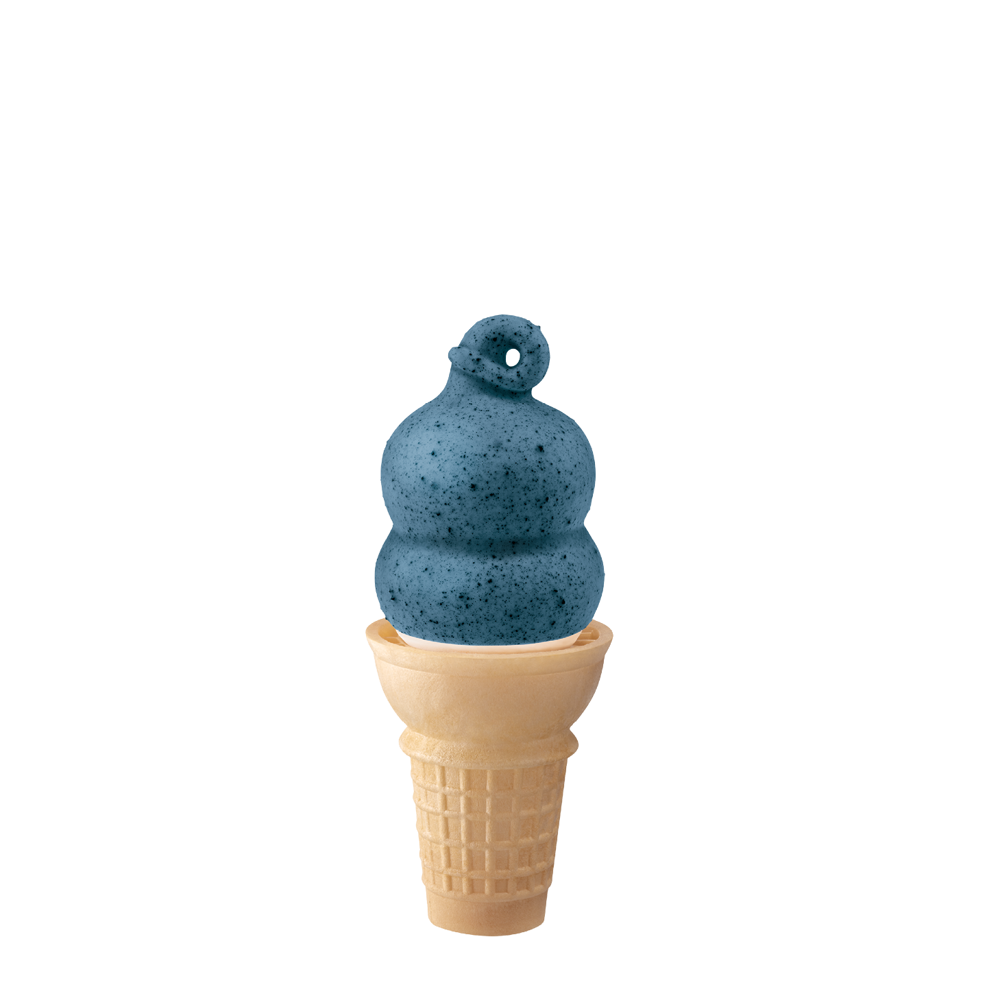 Dairy Queen Crunchin’ Cookie Dipped Cone with blue coating and cookie pieces