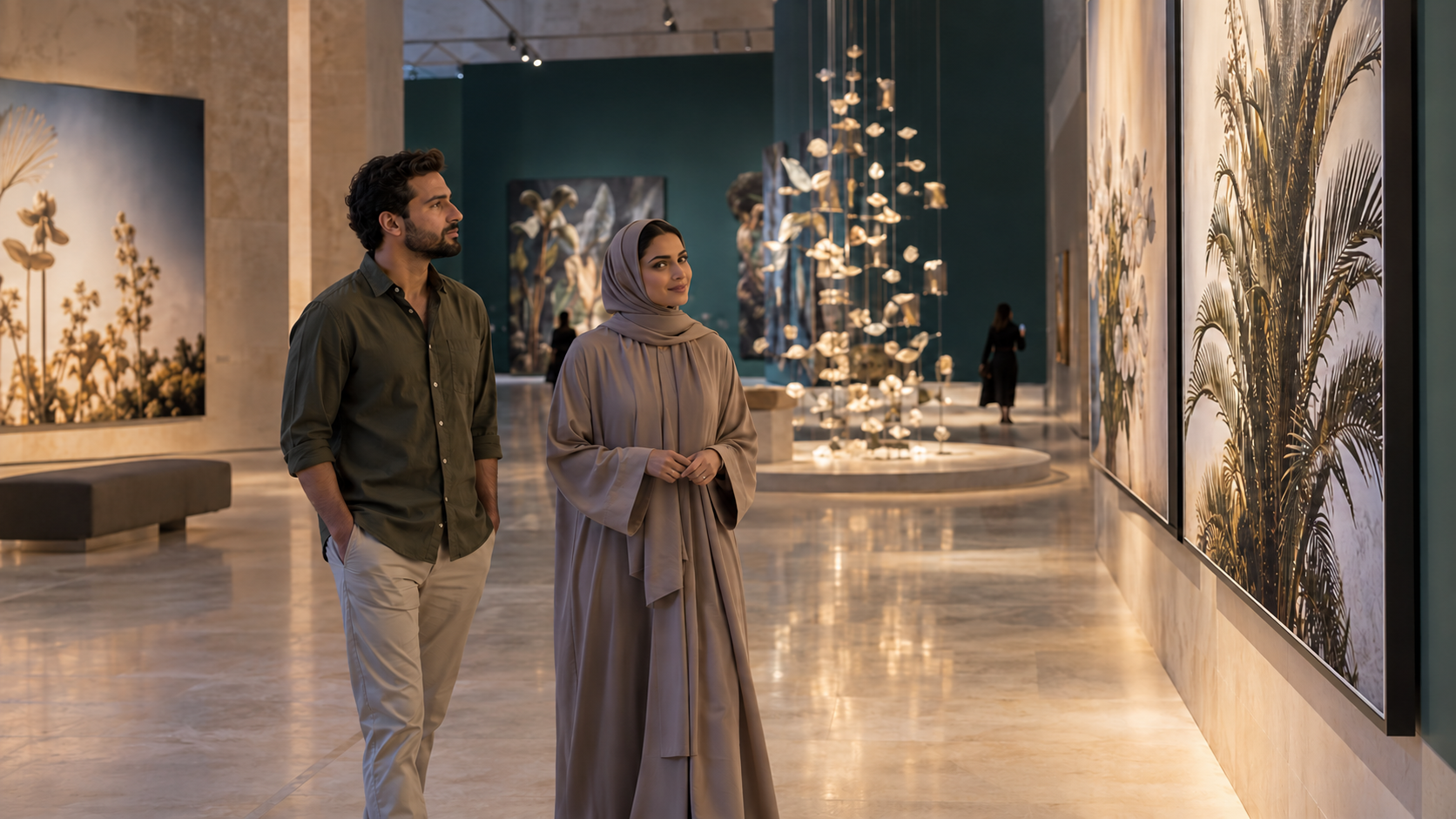 Visitors exploring an art gallery