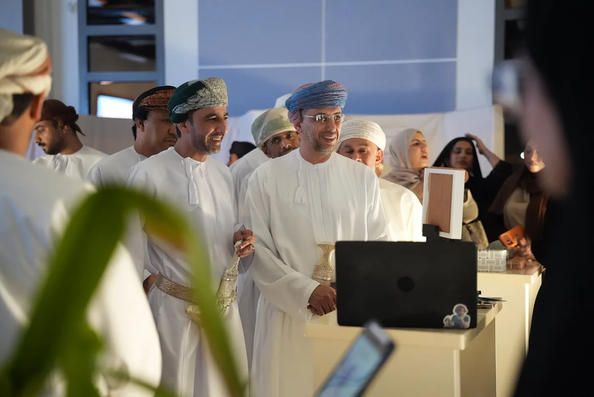 Guests touring the student project exhibition at the Midad Engineering Festival at GUtech.