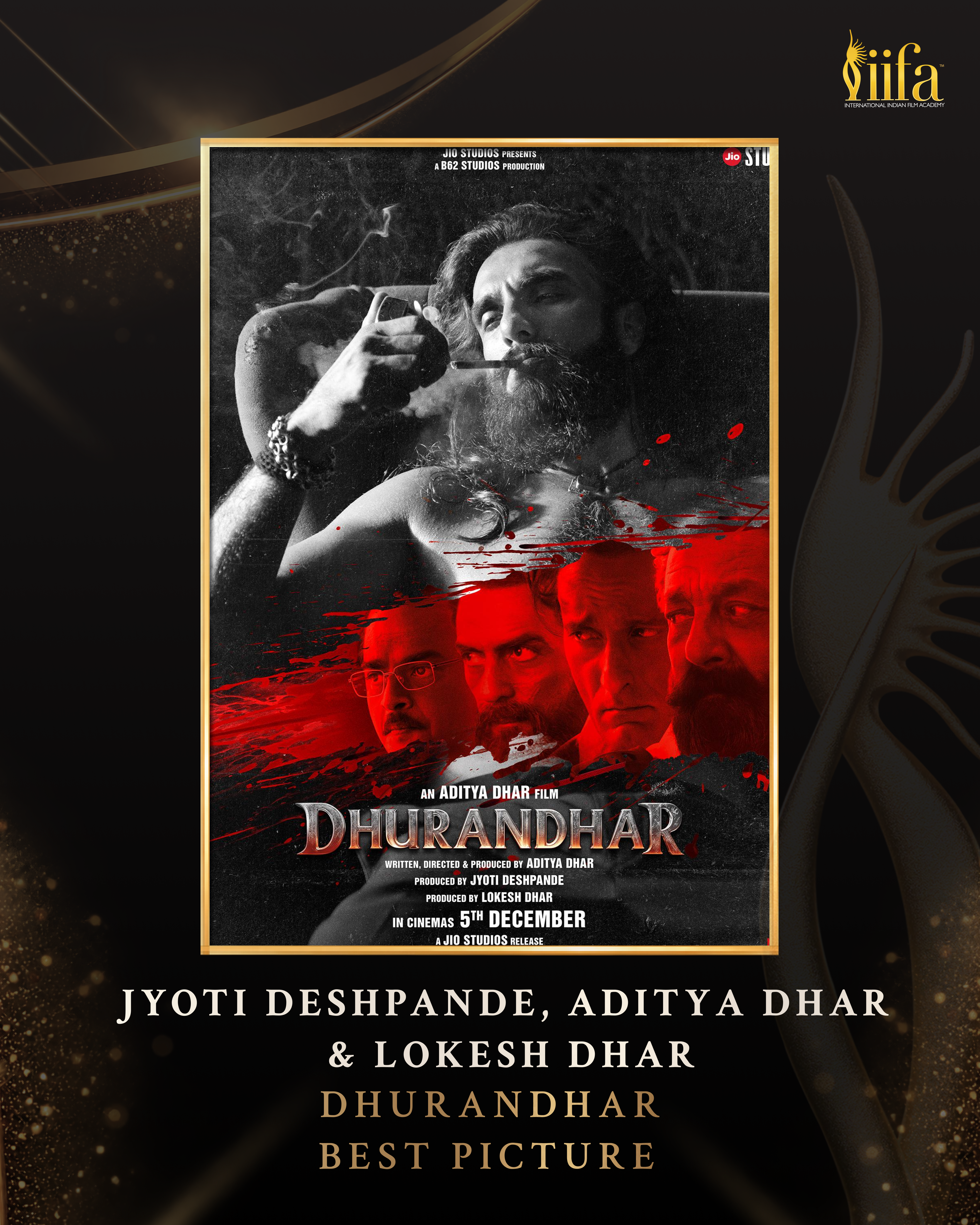 Official IIFA 2026 Best Picture winner artwork for Dhurandhar