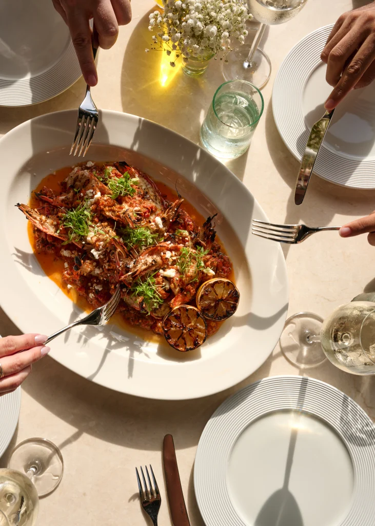 Jumbo prawns saganaki, available for an additional charge