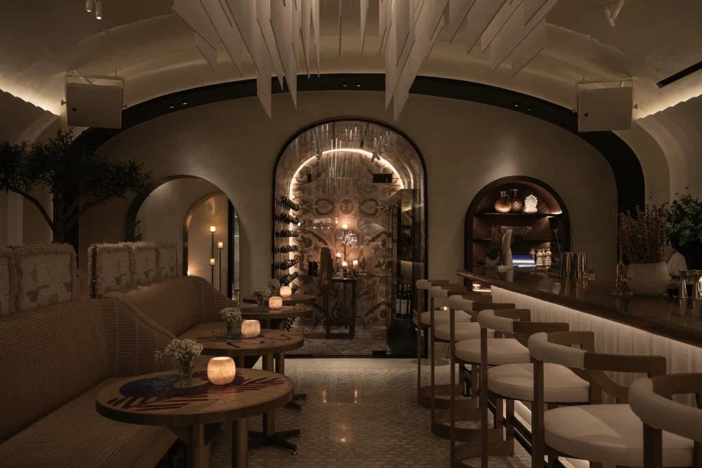 Evening lighting in the lounge at Avli by tashas Bahrain