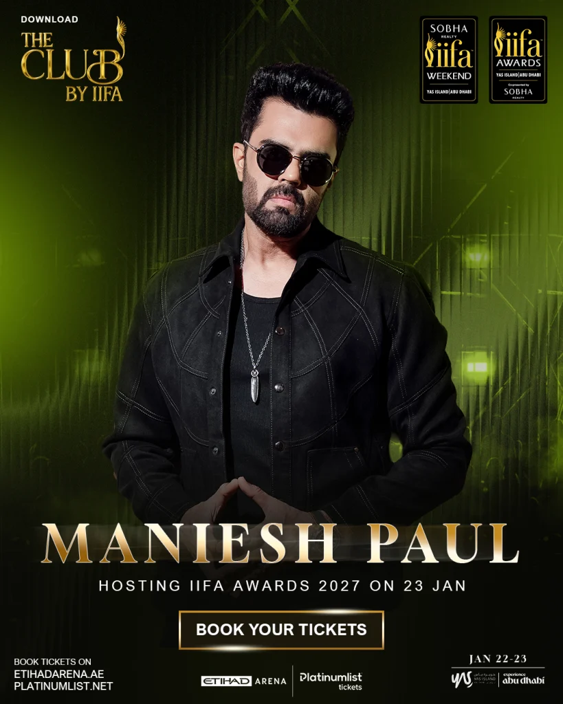 Official IIFA 2027 host announcement poster featuring Maniesh Paul