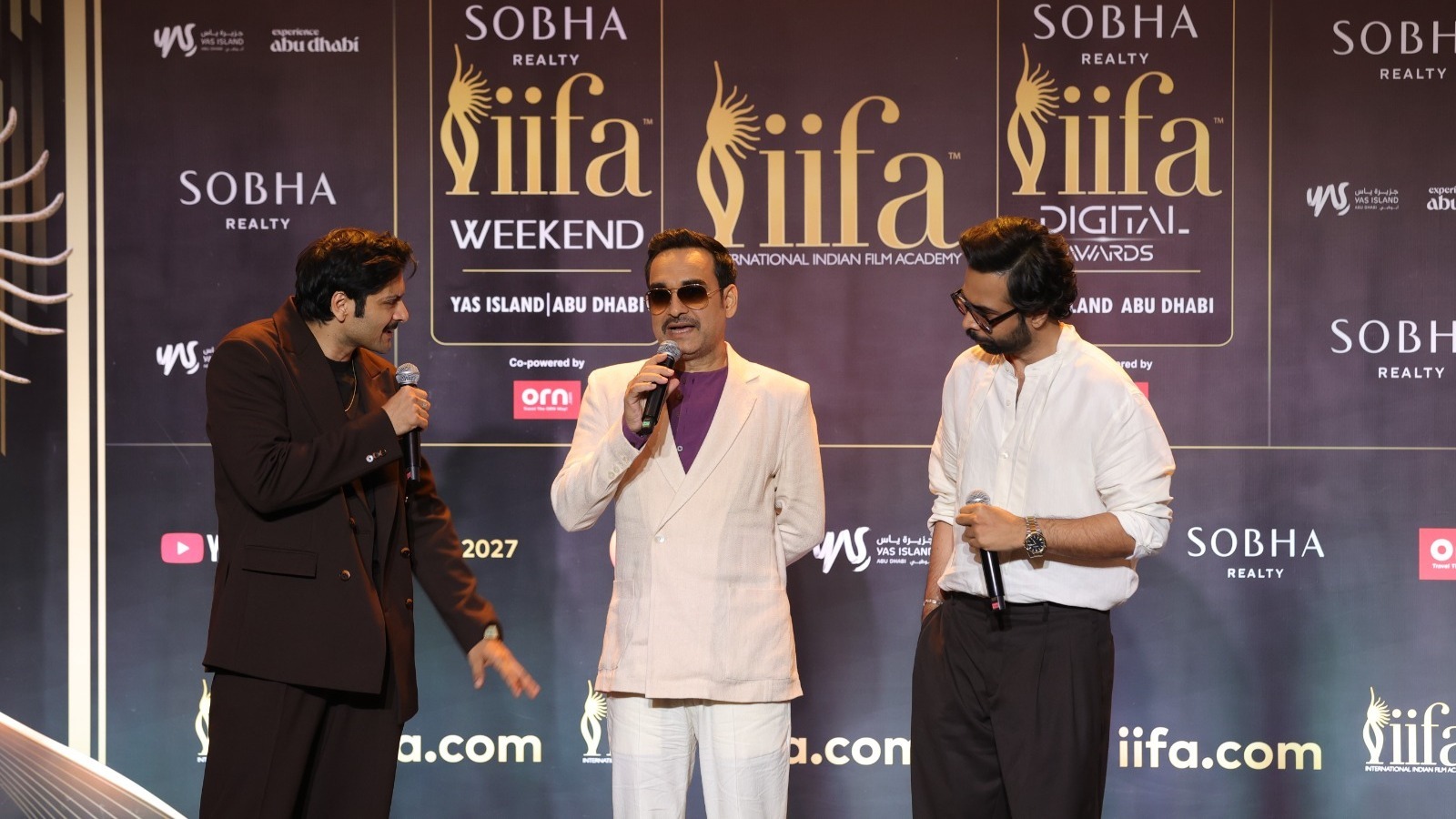 Pankaj Tripathi, Ali Fazal and Abhishek Banerjee on stage at the IIFA Digital Awards announcement