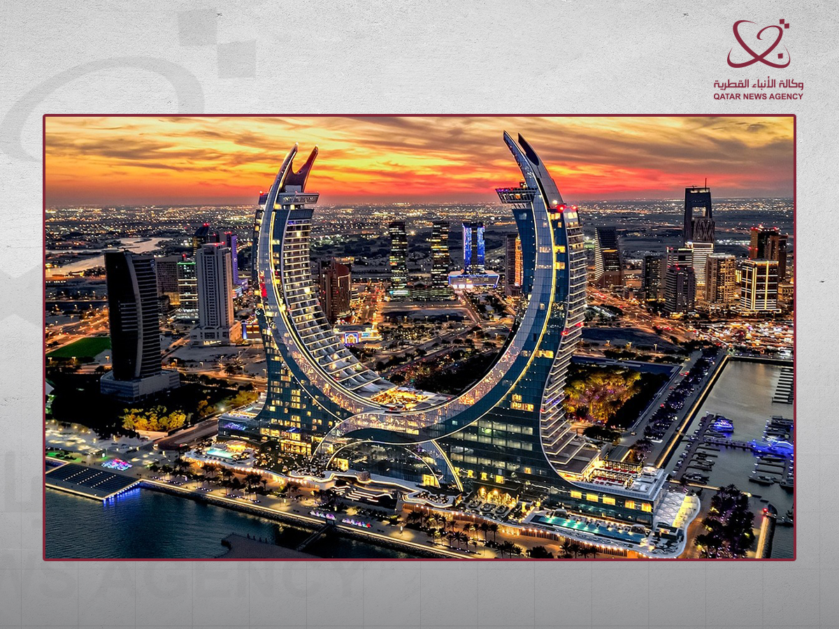 An aerial view of Lusail at sunset