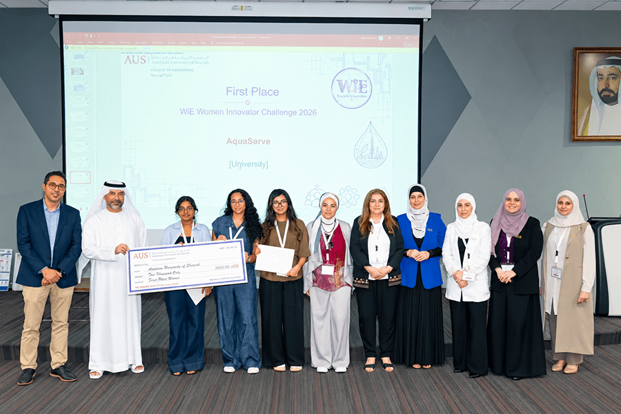 The AquaServe student team and guests at the Women Innovator Challenge award presentation