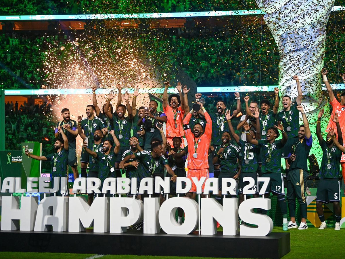 Saudi Arabia players celebrate their Gulf Cup victory