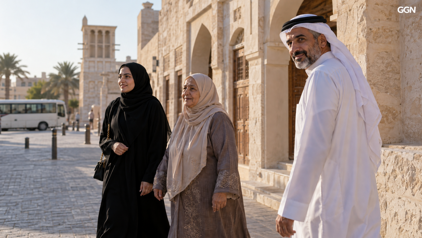 Illustrative heritage-visit scene; not a photograph of the announced Bahrain transport project.