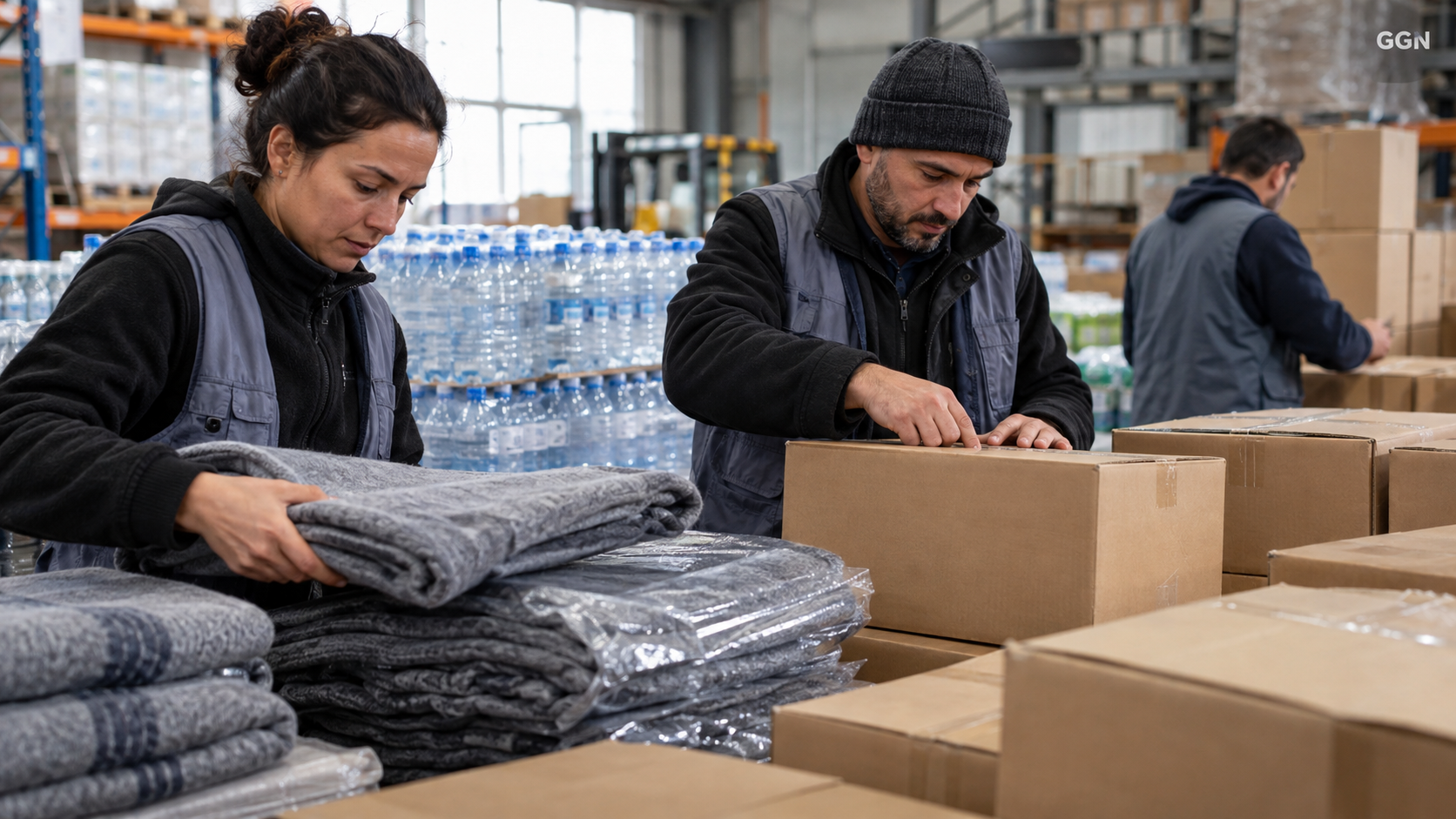 Illustrative humanitarian relief preparation; not a photograph of aid delivered in Paraguay.