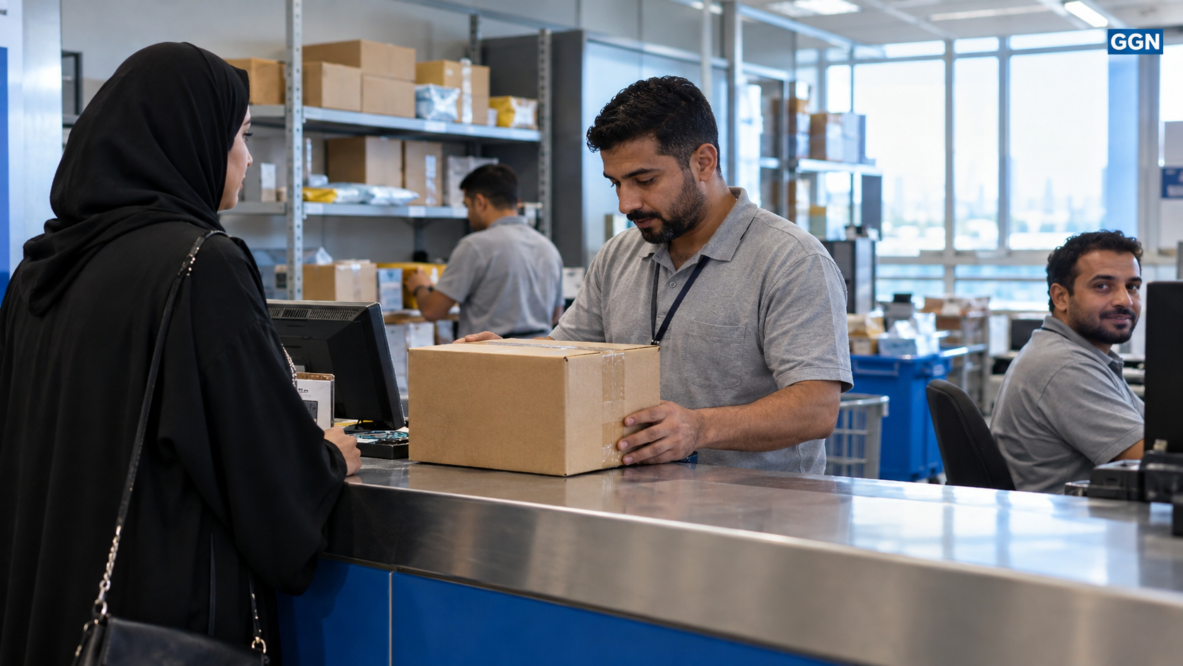 Illustrative postal-service and parcel-handling scene; not a photograph of the announced modernisation programme.