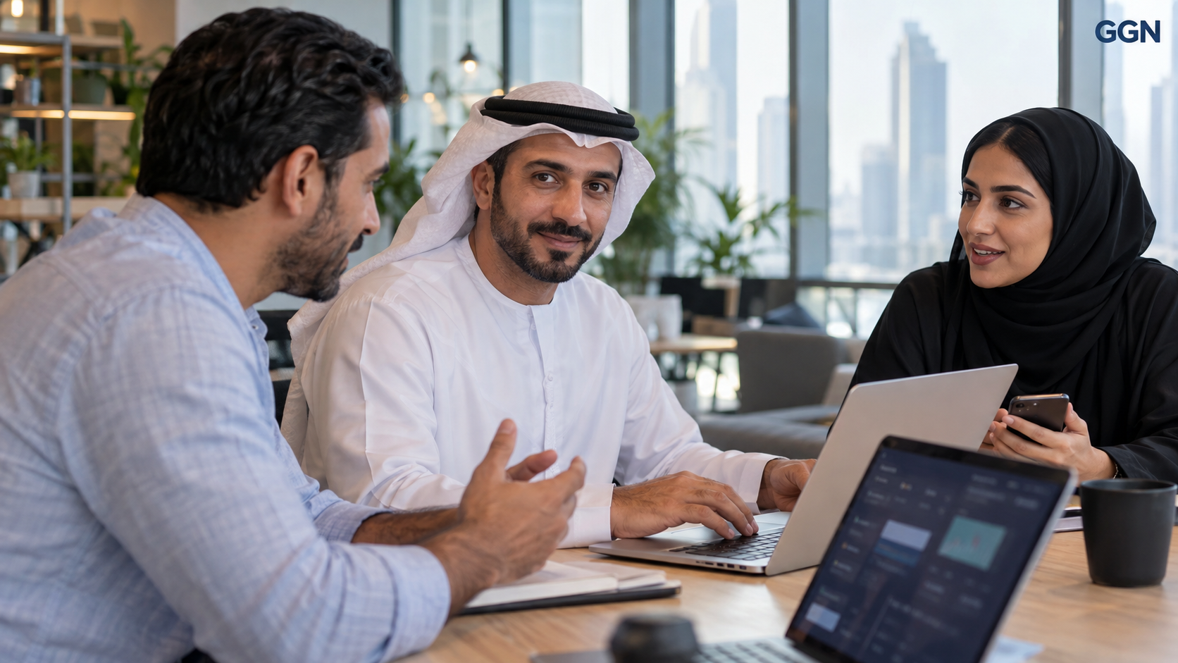 Illustrative professional fintech discussion in a modern Bahrain office; not a photograph of the reported forum.