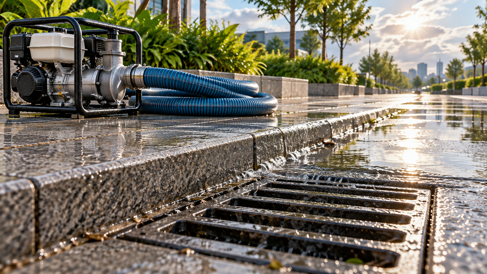 Clean street drain and drainage equipment after rain