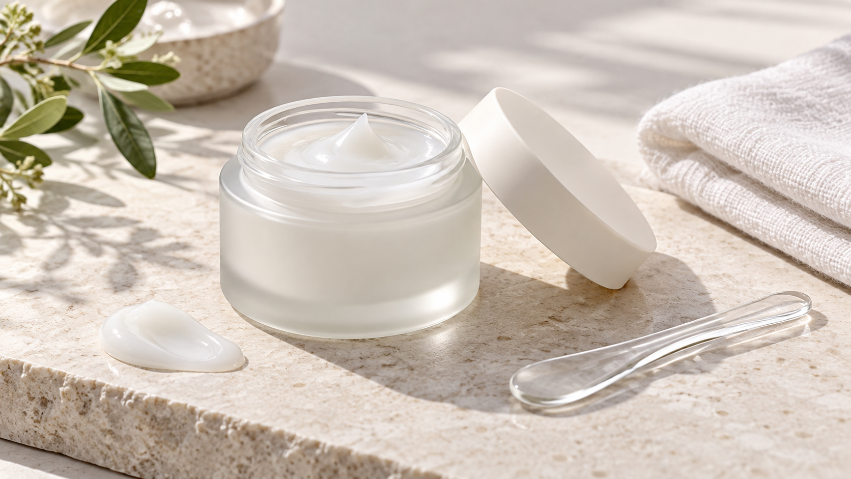 Unbranded skincare jar and a small dab of cream