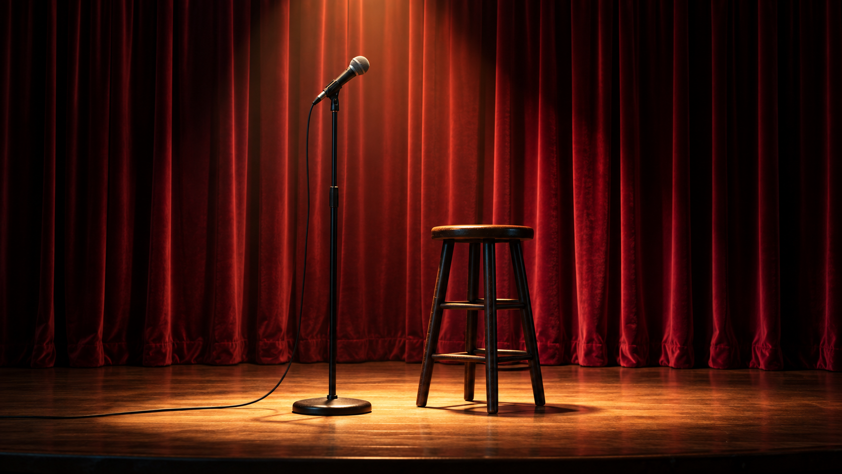 Microphone and a stool on an empty comedy stage